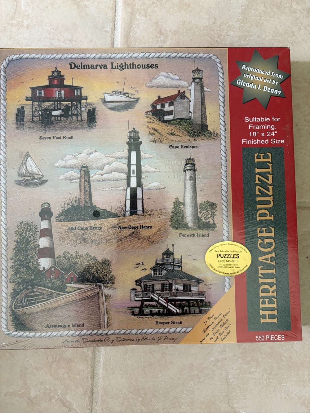 Heritage Delmarva Lighthouses Puzzle - Red and Cream Artwork